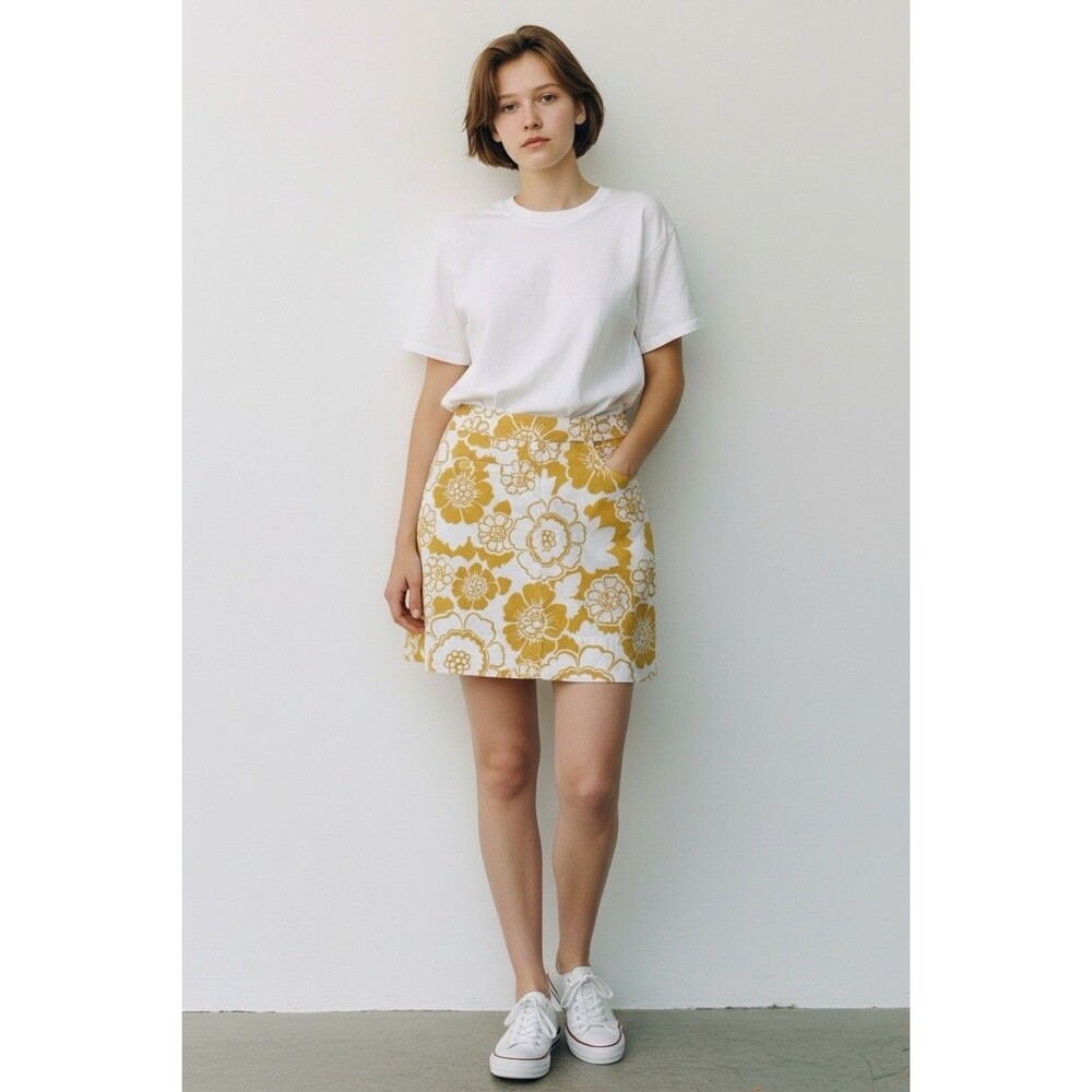 Boden Cotton Stretch Vintage Floral Boardwalk Skirt 8R Slant Pocket Knee Summer